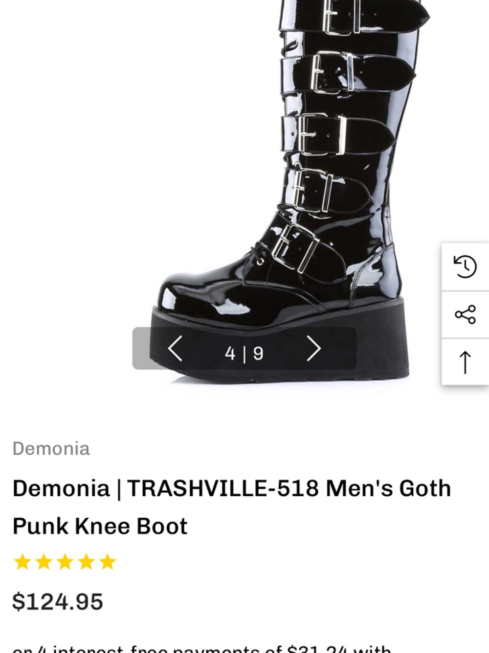 Demonia Knee-High Patent Buckle Platform Boot - Black